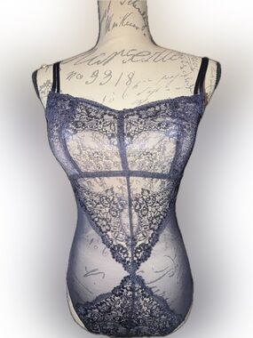 Wacoal Navy Lace Sheer Bodysuit Slip